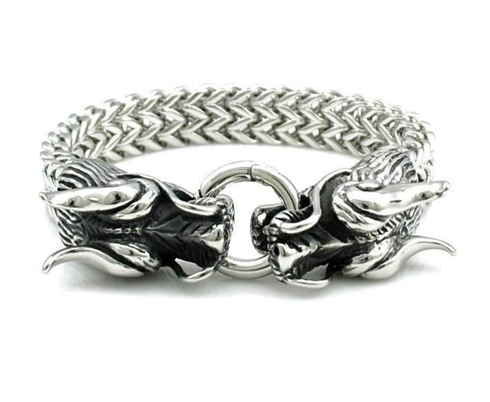 Cool Stainless Steel Double Dragon Snake Chain Bracelet Bracelet