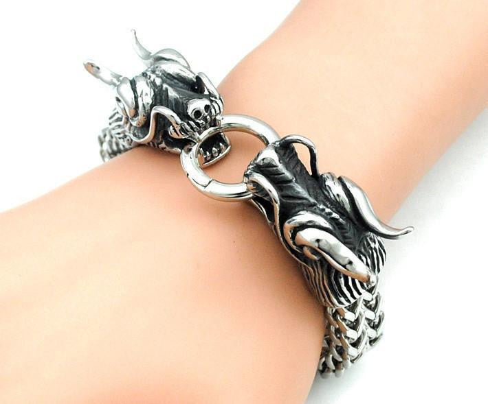 Cool Stainless Steel Double Dragon Snake Chain Bracelet Bracelet