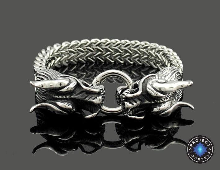 Cool Stainless Steel Double Dragon Snake Chain Bracelet Bracelet