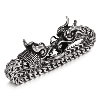 Cool Stainless Steel Double Dragon Snake Chain Bracelet Bracelet