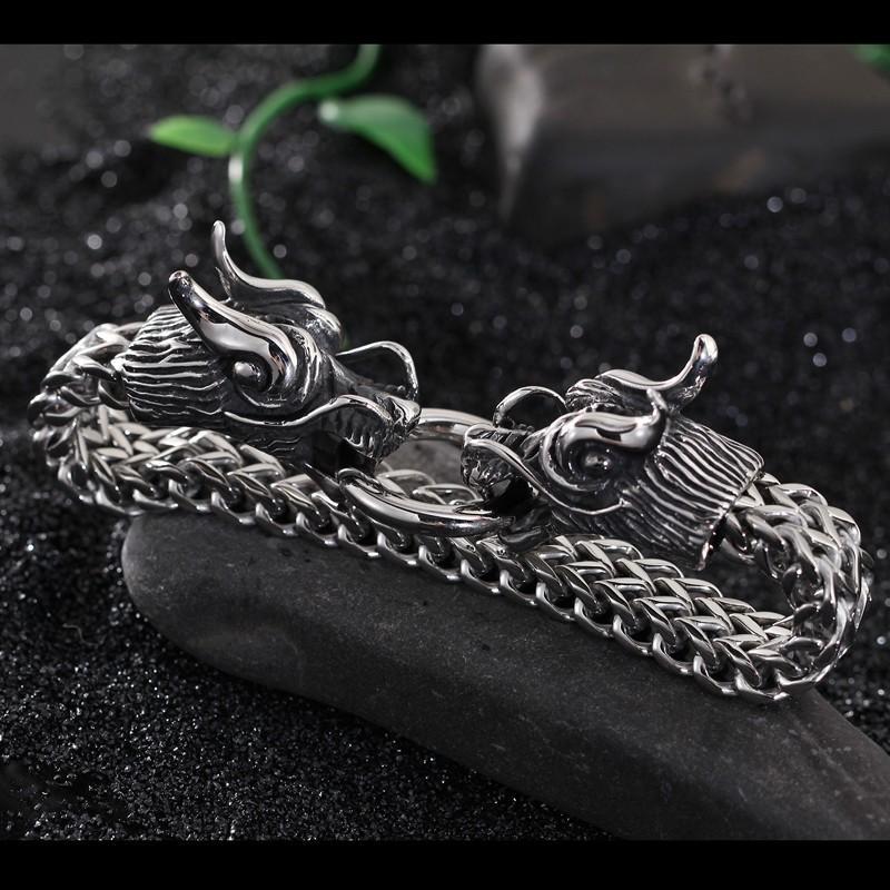 Cool Stainless Steel Double Dragon Snake Chain Bracelet Bracelet