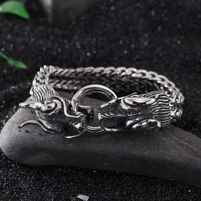 Cool Stainless Steel Double Dragon Snake Chain Bracelet Bracelet