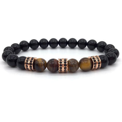 Elegant Hematite and Tiger Eye Crystal Paved Bracelet Tiger Eye Gloss Rose Gold Bracelet