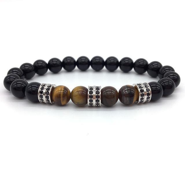 Elegant Hematite and Tiger Eye Crystal Paved Bracelet Tiger Eye Gloss Silver Bracelet