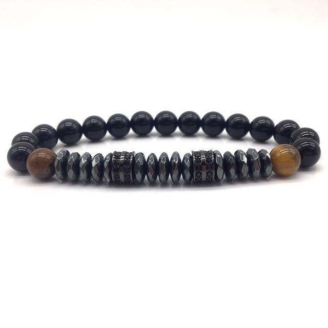 Elegant Hematite and Tiger Eye Crystal Paved Bracelet Tiger Eye-Hematite Black Bracelet