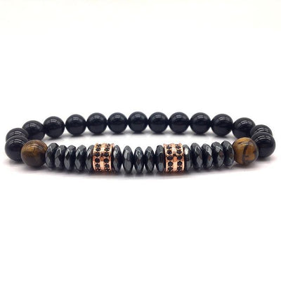 Elegant Hematite and Tiger Eye Crystal Paved Bracelet Tiger Eye-Hematite Rose Gold Bracelet