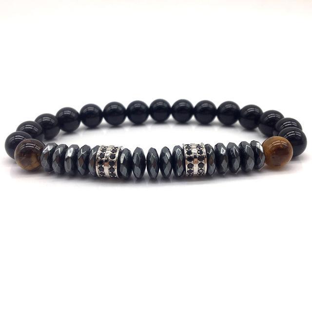 Elegant Hematite and Tiger Eye Crystal Paved Bracelet Tiger Eye-Hematite Silver Bracelet