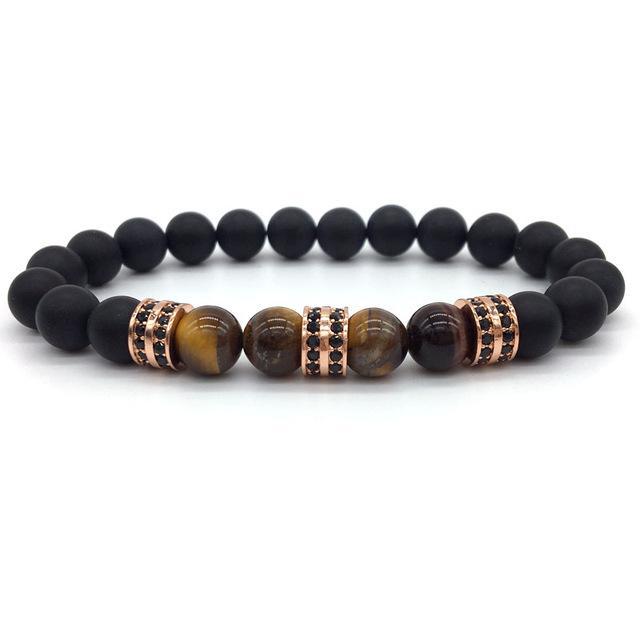 Elegant Hematite and Tiger Eye Crystal Paved Bracelet Tiger Eye Matte Rose Gold Bracelet