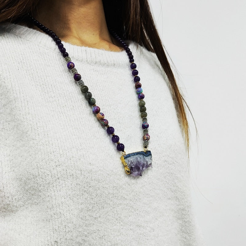 Ethnic Amethyst Slice Necklace