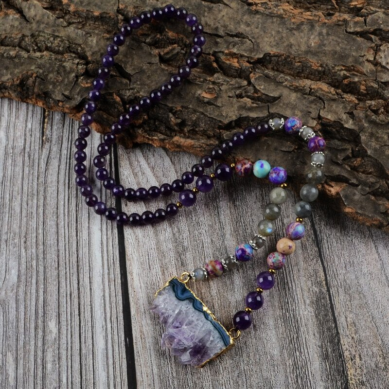 Ethnic Amethyst Slice Necklace