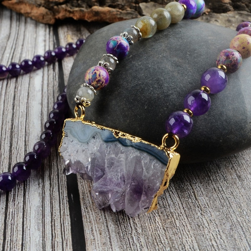 Ethnic Amethyst Slice Necklace