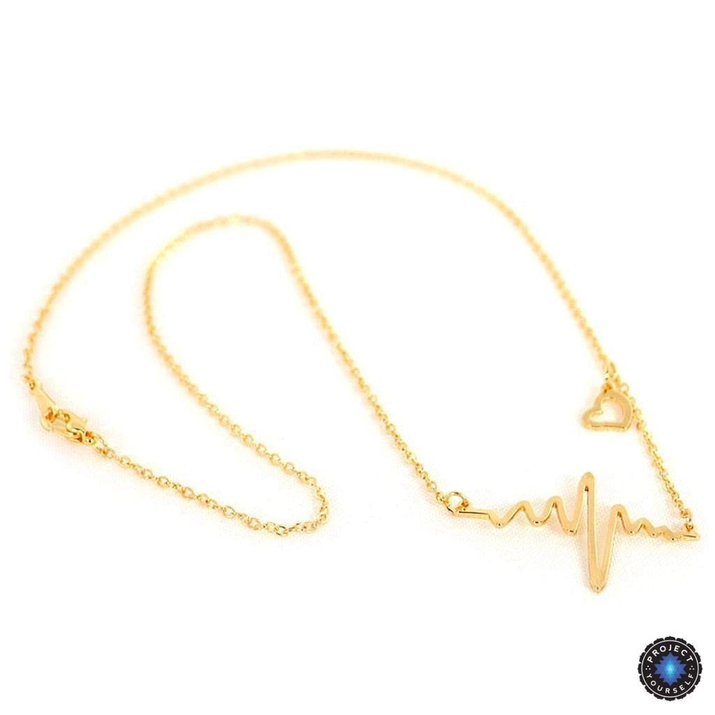 Gold Plated Lifeline Heart Beat Pendant Necklace Gold Necklace