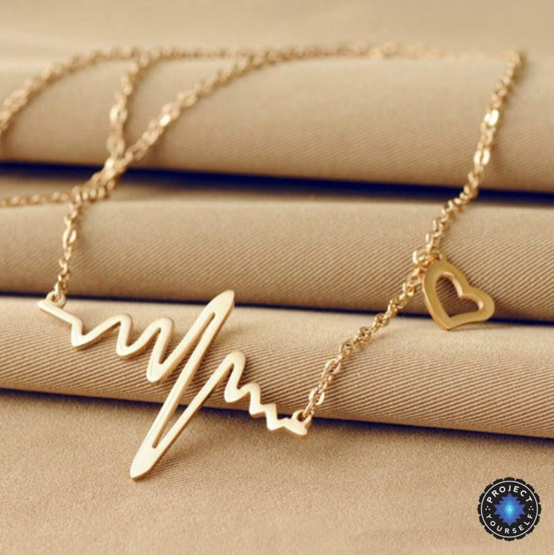 Gold Plated Lifeline Heart Beat Pendant Necklace Necklace