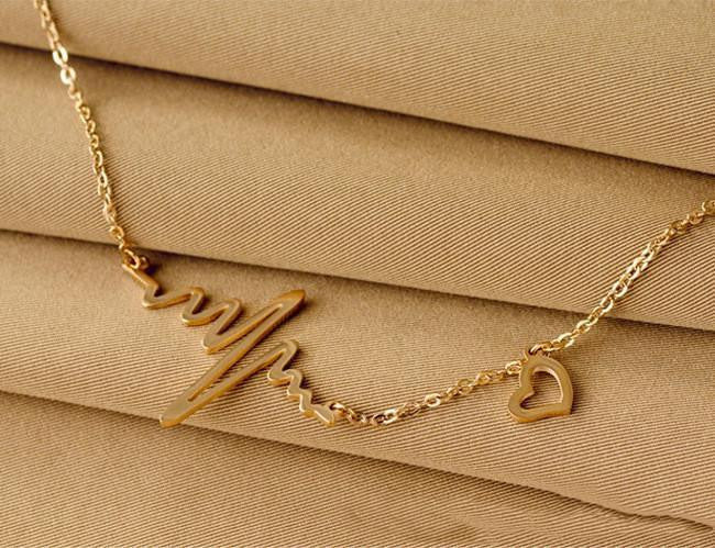 Gold Plated Lifeline Heart Beat Pendant Necklace Necklace