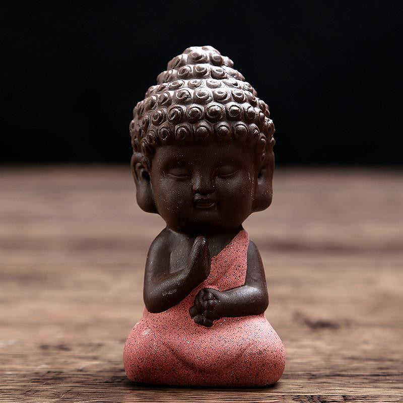 Handpainted Ceramic Little Buddha Figurine Red Buddha Statue