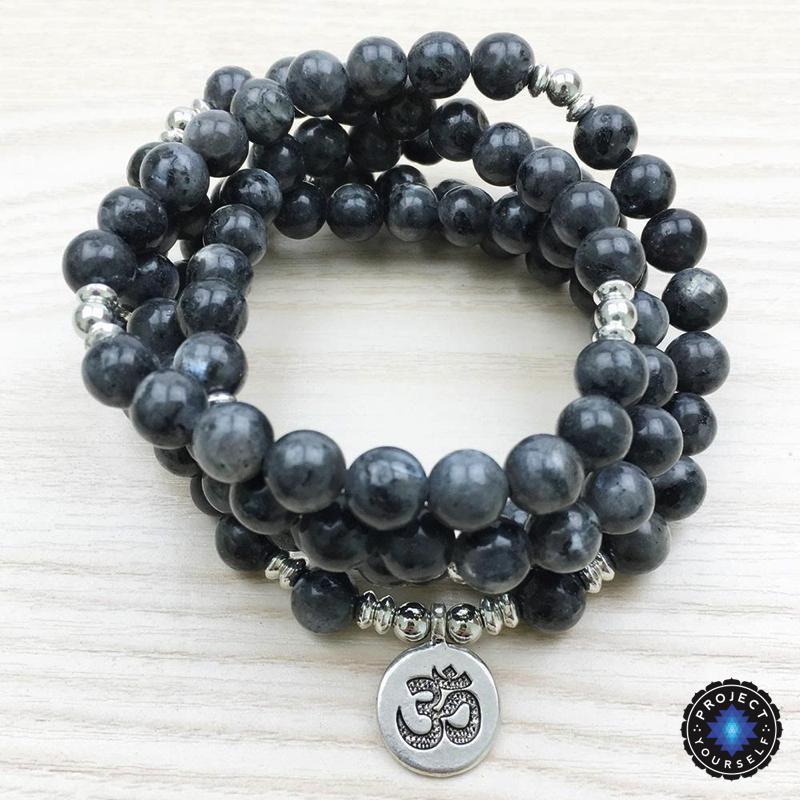 Labradorite 108 Mala Om Charm Mala