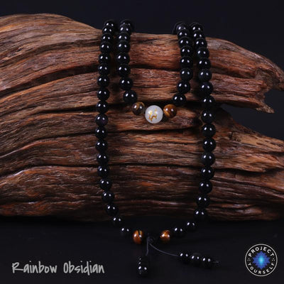 Luminous Dragon 108 Mala Bracelet Rainbow Obsidian / 8mm Mala