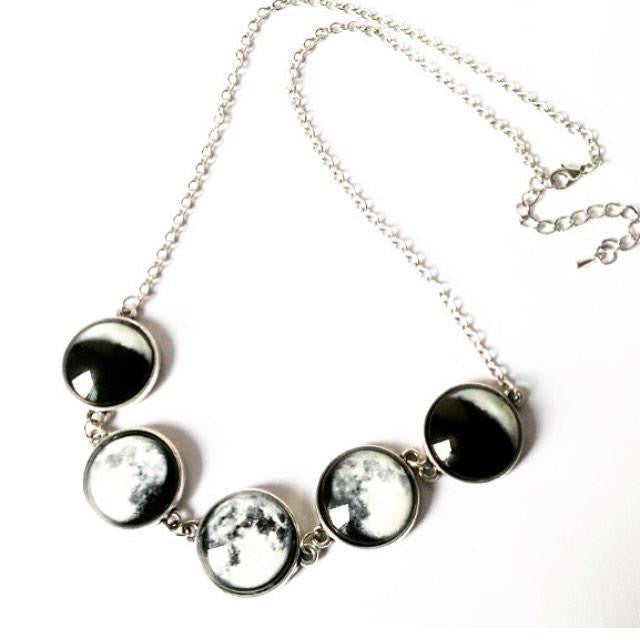 Luminous Phases of the Moon Glass Jewelry Necklace