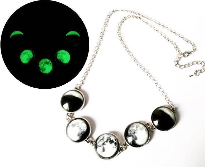 Luminous Phases of the Moon Glass Jewelry Necklace