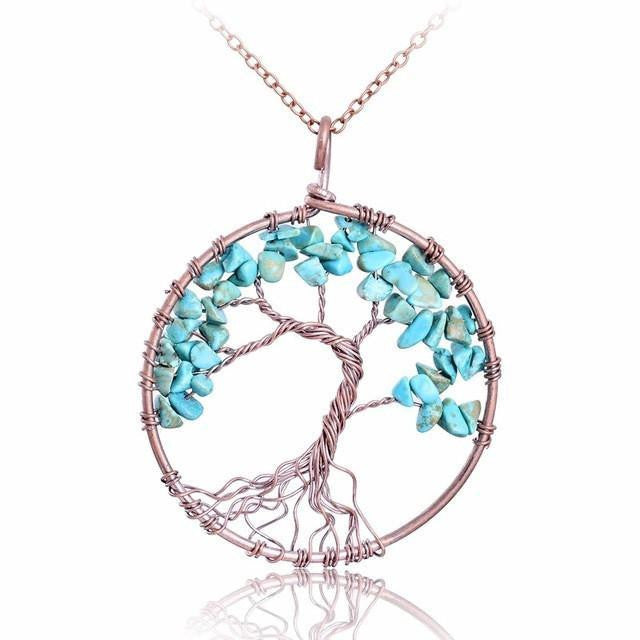 Magnificent Handmade Tree of Life Natural Stone Pendant Necklace Turquoise Chakra Necklace
