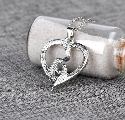 Mother and Child Crystal Rhinestone Heart Pendant Necklace Necklace