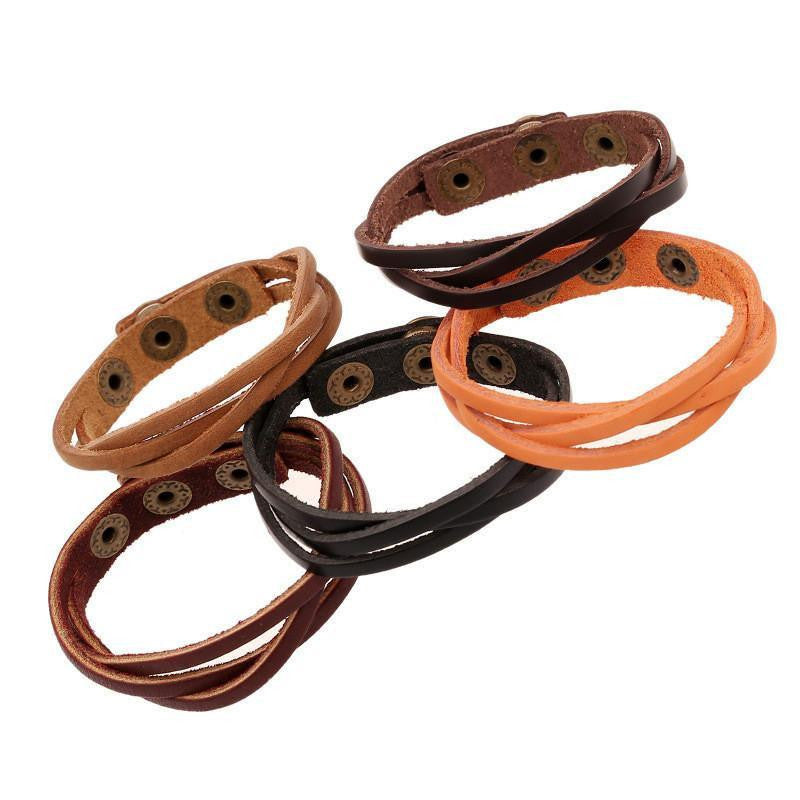 Multilayer Loose Weave Leather Snap Button Bracelet Bracelet