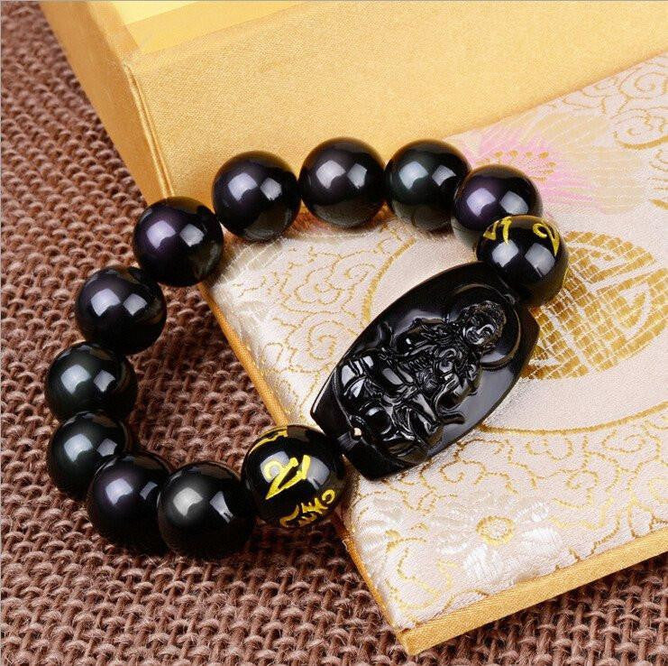 Natural Obsidian Eight Patron Zodiac Bracelet Ram or Monkey Bracelet