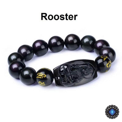 Natural Obsidian Eight Patron Zodiac Bracelet Rooster Bracelet