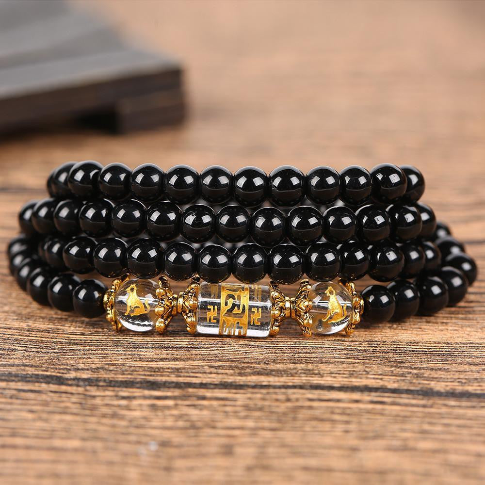 Natural Obsidian Zodiac Animal Wrap Bracelet dog Bracelet