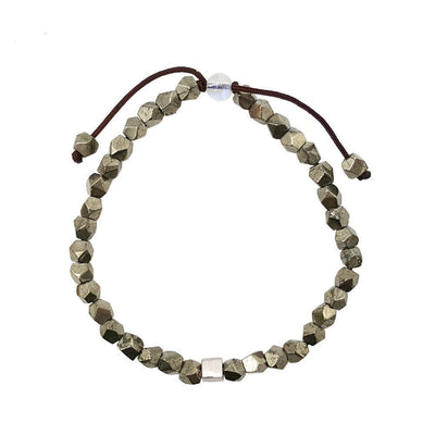 Natural Pyrite with Sterling Silver Cube Charm Bracelet Bracelet