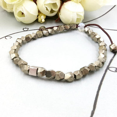 Natural Pyrite with Sterling Silver Cube Charm Bracelet Bracelet