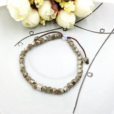 Natural Pyrite with Sterling Silver Cube Charm Bracelet Bracelet