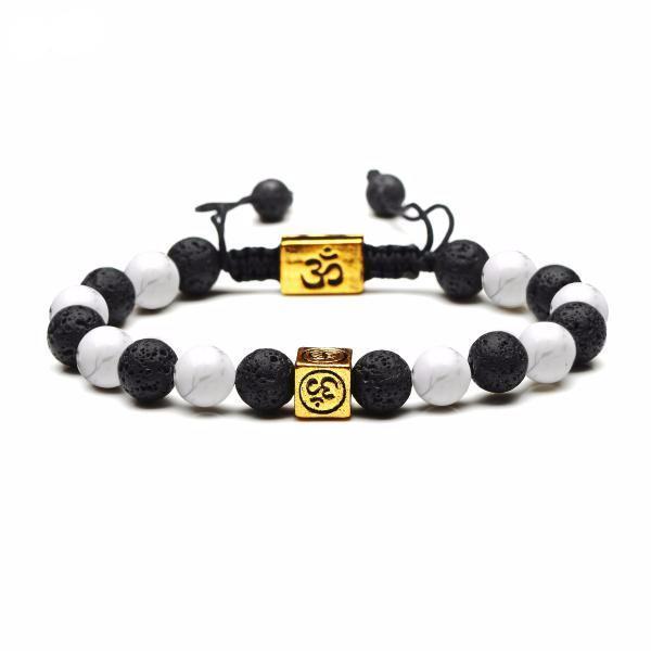 Natural Stone Yin Yang Box Om Charm Bracelet Gold Bracelet