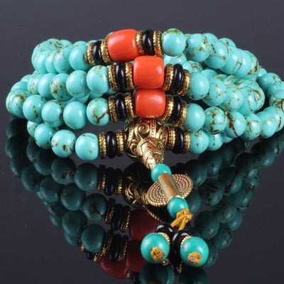 Natural Turquoise Bead Wrist Mala Set Jewelry Set