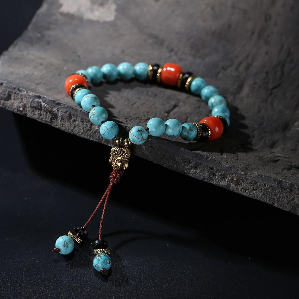 Natural Turquoise Bead Wrist Mala Set Jewelry Set