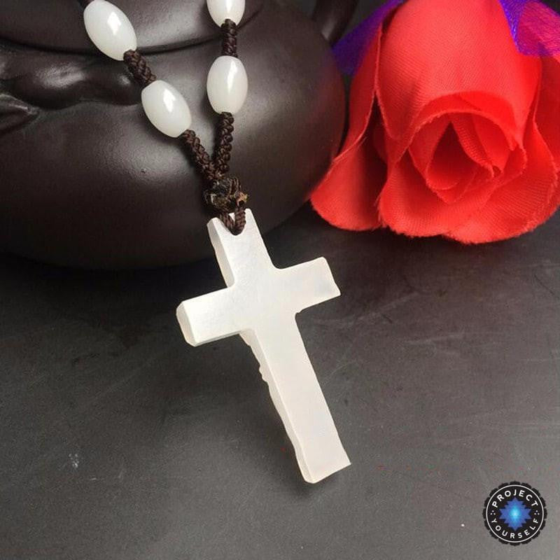 Natural White Jade Cross Pendant Necklace Necklace