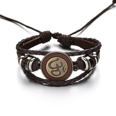 Om Insignia Leather Bracelet Black Bracelet