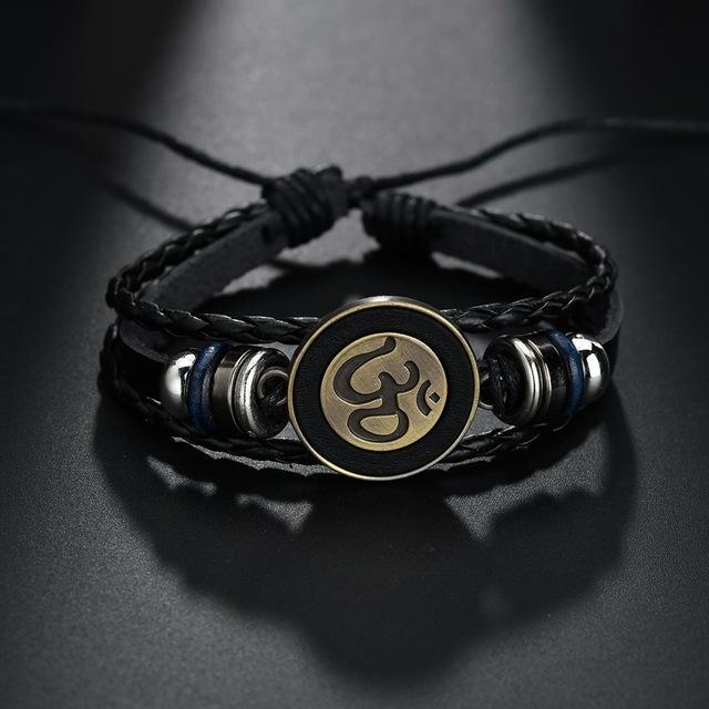 Om Insignia Leather Bracelet Black Bracelet