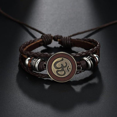 Om Insignia Leather Bracelet Brown Bracelet