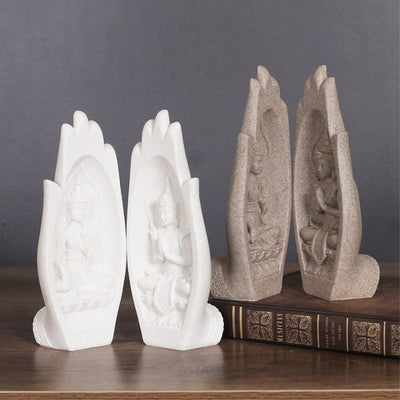 Prayers of Buddha 2-Piece Sandstone Statue Decor