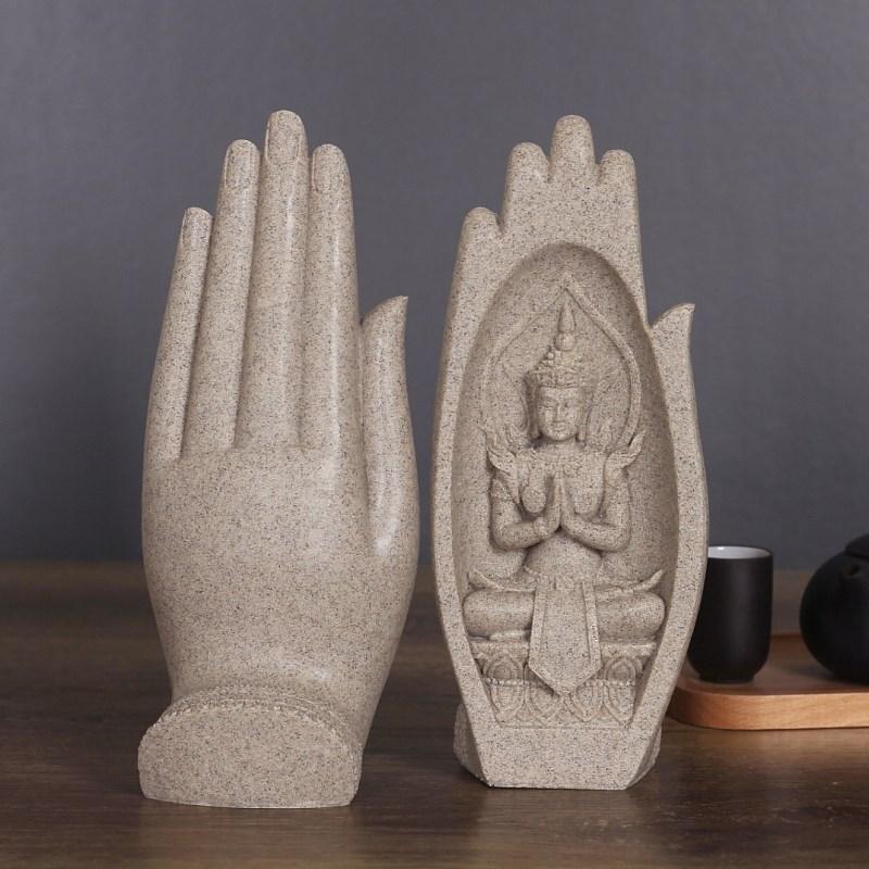 Prayers of Buddha 2-Piece Sandstone Statue Decor