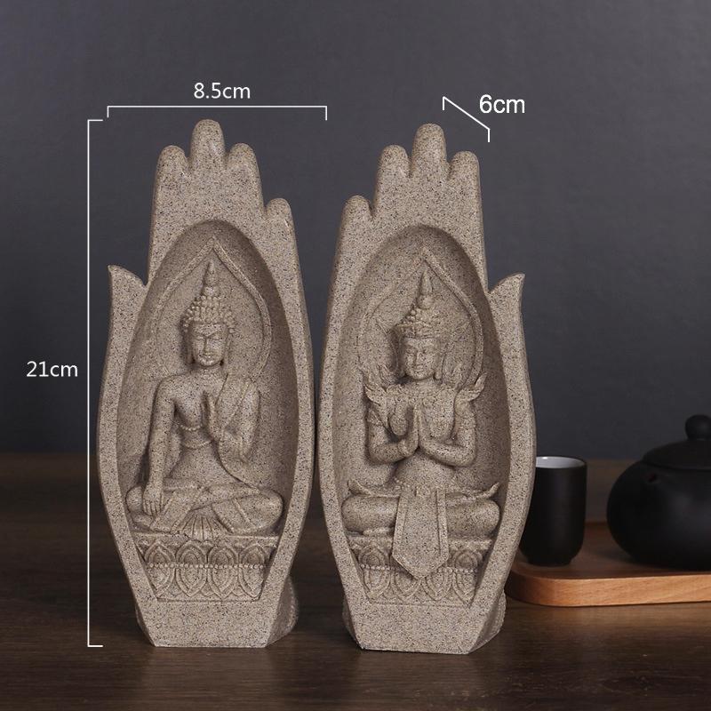 Prayers of Buddha 2-Piece Sandstone Statue Decor