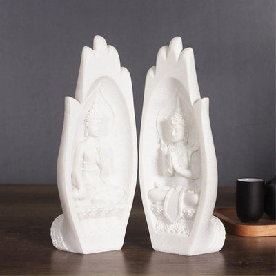 Prayers of Buddha 2-Piece Sandstone Statue White Decor