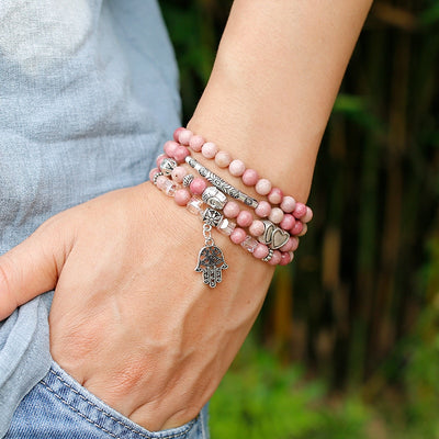 Natural Rhodochrosite Beads Mala Bracelet