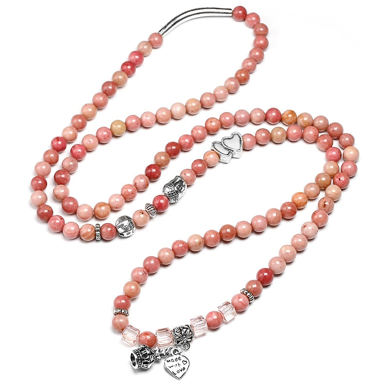 Natural Rhodochrosite Beads Mala Bracelet