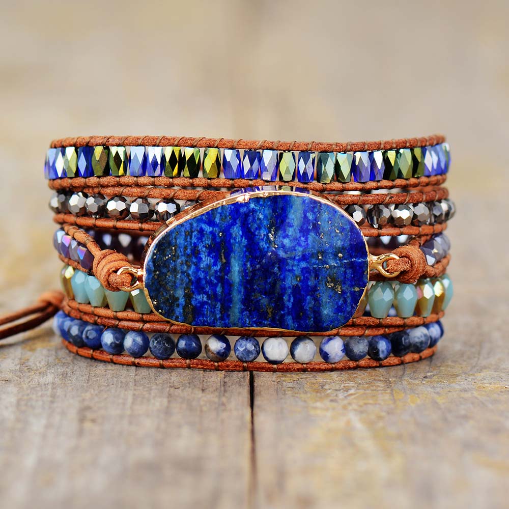 Lapis Lazuli Leather Wrap Bracelet