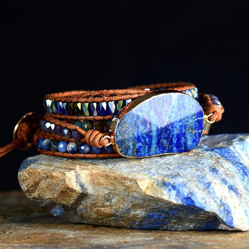 Lapis Lazuli Leather Wrap Bracelet