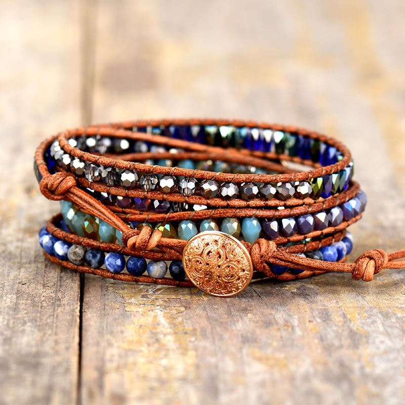 Lapis Lazuli Leather Wrap Bracelet