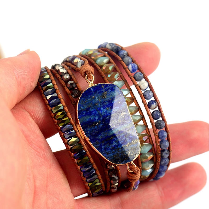 Lapis Lazuli Leather Wrap Bracelet