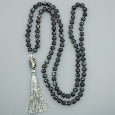 Black Labradorite Mantra Mala Necklace